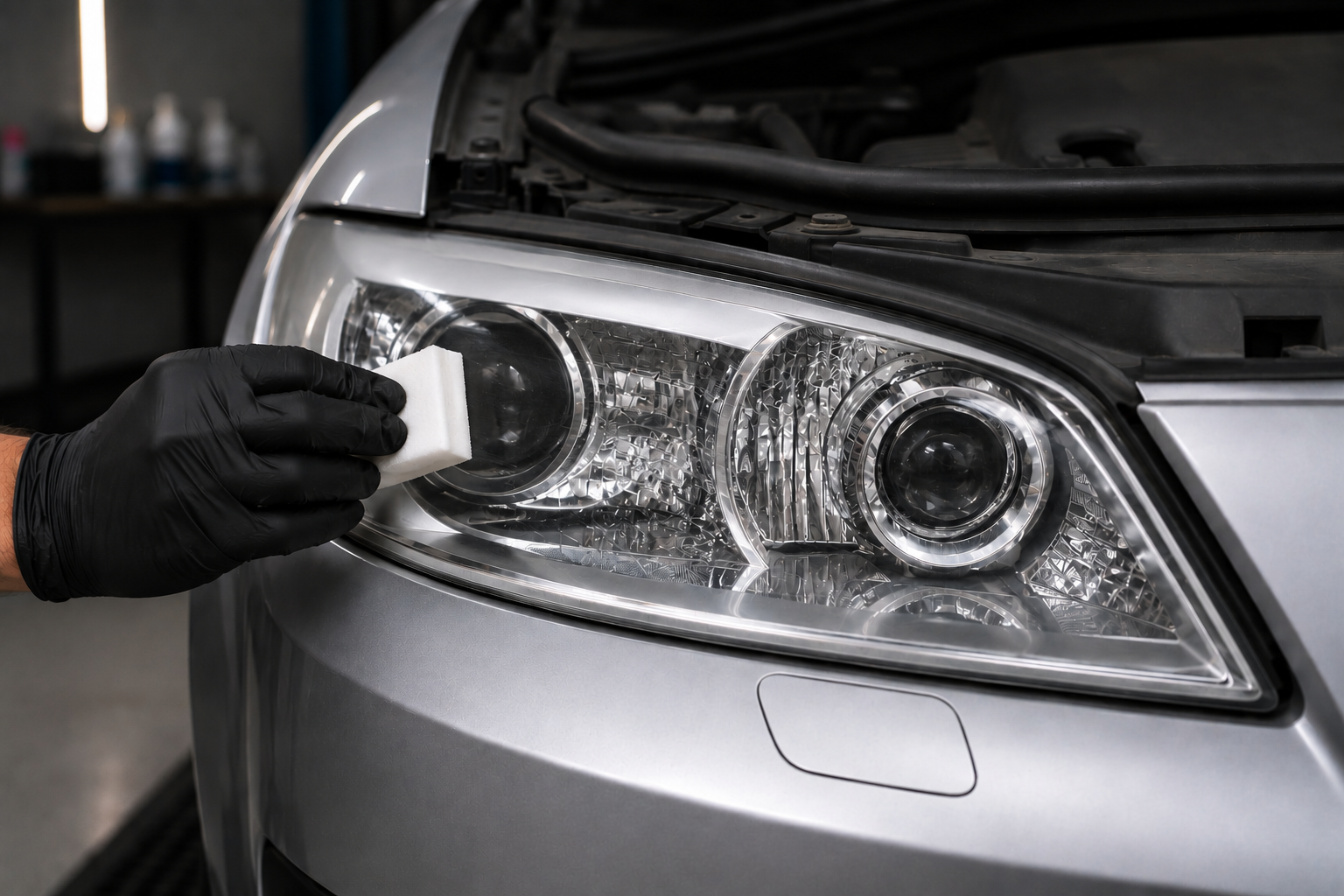 Application d’une protection UV sur un phare de voiture après rénovation